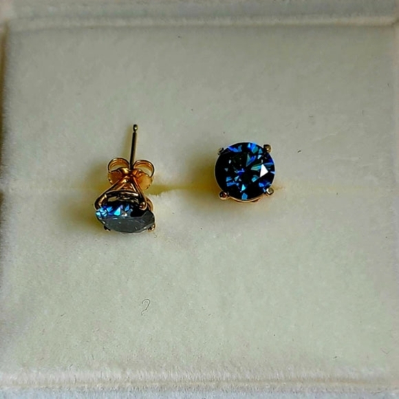 Solid 14k gold 2ct royal blue moissanite earrings - Picture 9 of 10